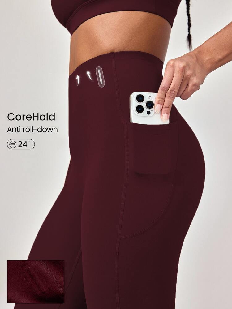 GLOWMODE 24'' CoreHold FeatherFit™-Sculpt CoreHold No Slip Fit Boning Tummy Control No Front Seam Leggings With Side Pockets Workout Gym | SHEIN