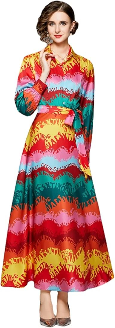 Senior Sense to wear Women's Fashion All Match Waist Closed Slimming Positioning Printed Dress | Amazon (US)