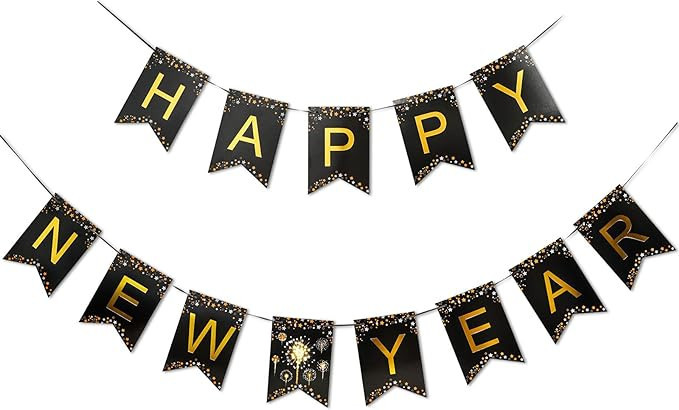 MiniRed New Year Banner 2024, Happy New Year Bunting Banner with Shiny Gold Letter, Premium New Y... | Amazon (US)