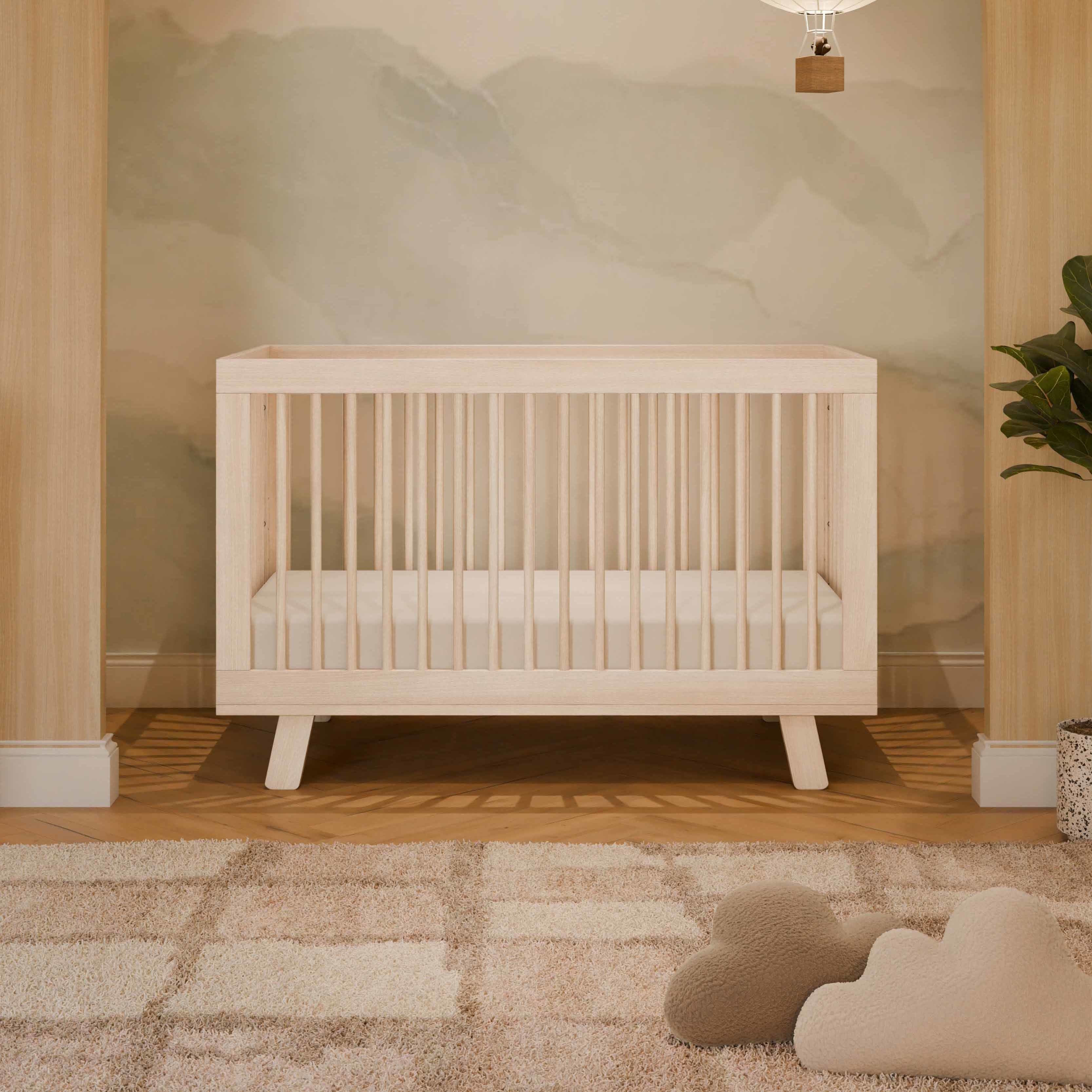 Babyletto Hudson 3-in-1 Convertible Crib with Toddler Bed Conversion Kit - Washed Natural | Avocado Mattress