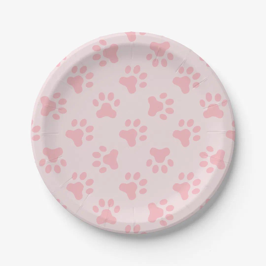 Pink Puppy birthday party plates paw prints | Zazzle | Zazzle
