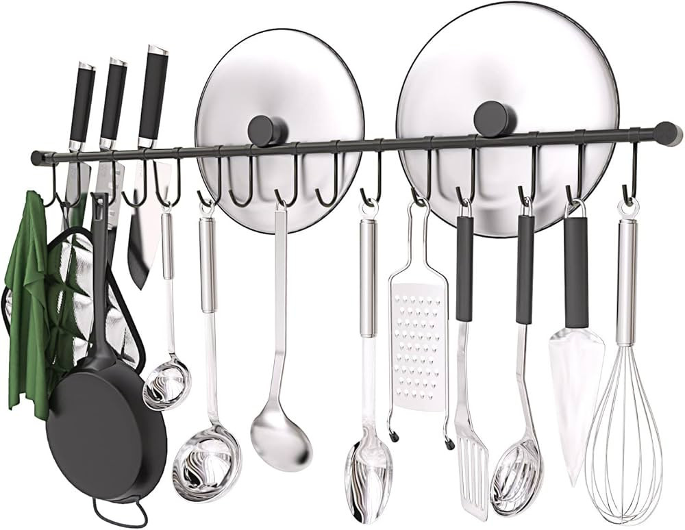 OKEPOO 304 Stainless Steel Kitchen Utensil Hanger - 30 Inch Wall Mount with 15 Pcs Noiseless Slid... | Amazon (US)