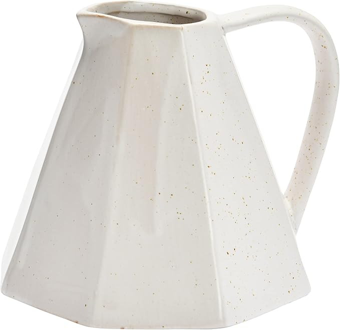 Creative Co-Op Stoneware Pitcher with Pleated Sides, Matte White Reactive Glaze Serveware, 7" L x... | Amazon (US)