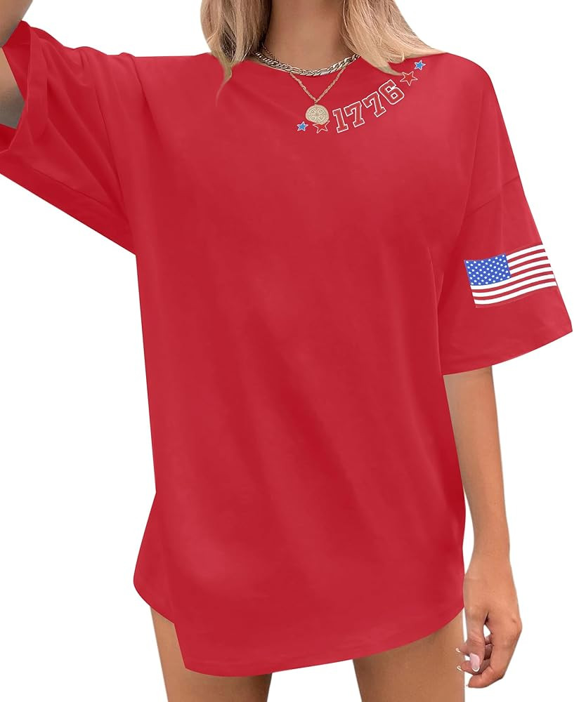 Patriotic Shirts for Women 1776 USA Shirts Oversized 4th of July T-Shirts American Flag Tee Tops | Amazon (US)