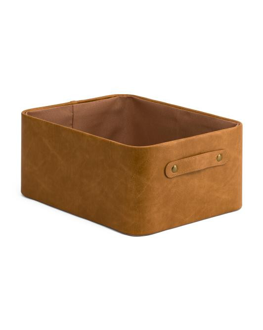 Faux Leather Large Distressed Bin | TJ Maxx