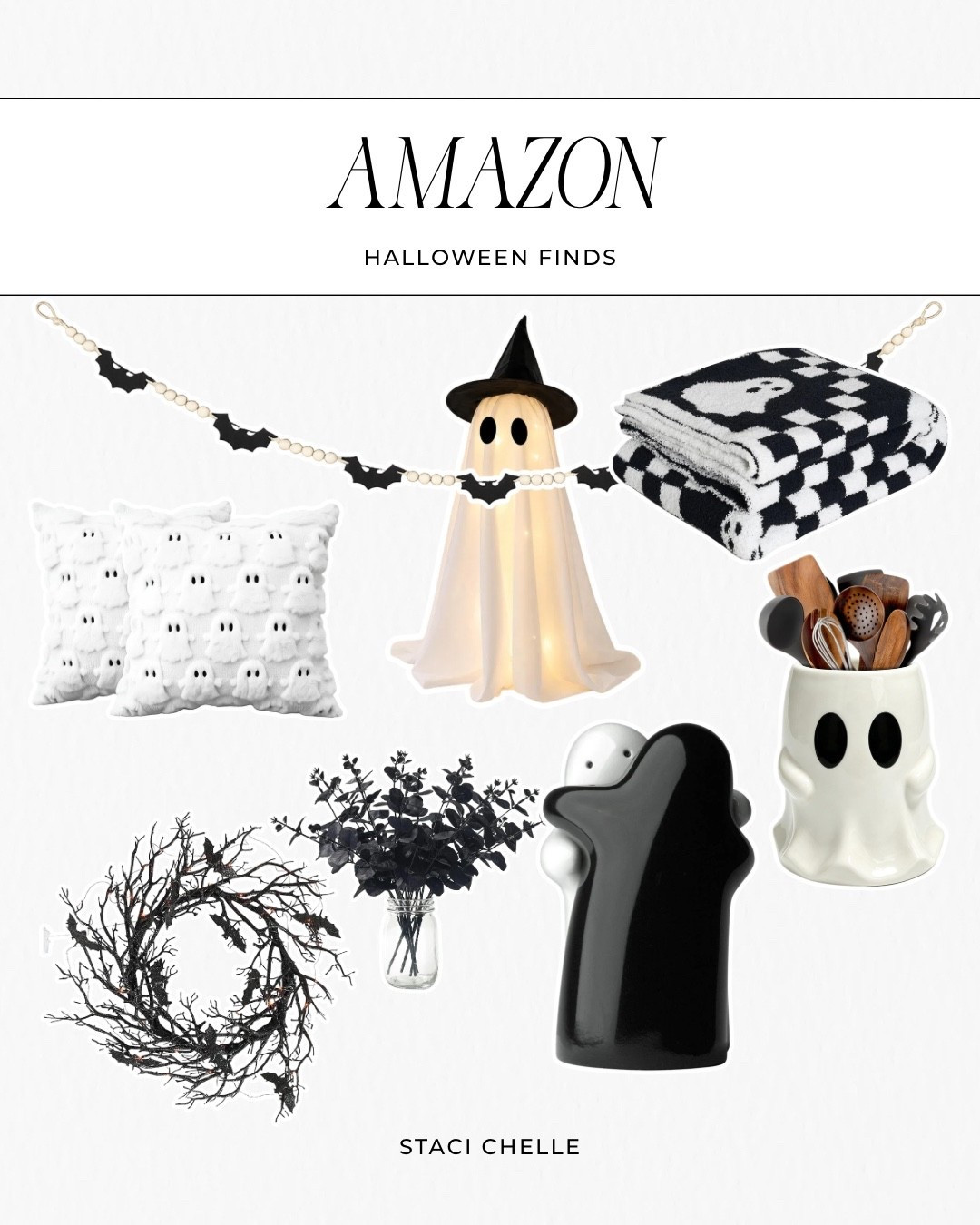 These Amazon Halloween finds are the perfect mix of spooky and cozy. From adorable ghost decor and plush pillows to a checkered ghost throw, bat garland, black eucalyptus, and a witch ghost lamp, these pieces make decorating for Halloween simple and stylish.

#LTKHome #LTKSeasonal