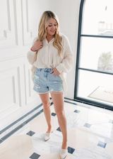 GO WITH THE FLOW HALF BUTTON TOP | OATMEAL | Typically Blush