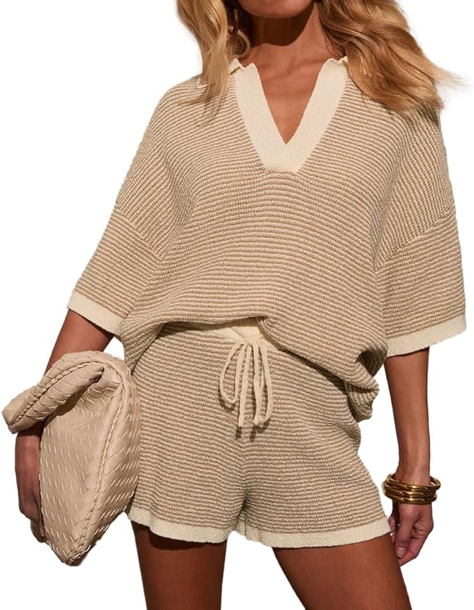 Conjunto de 2 piezas de pantalones cortos de ganchillo para mujer, conjunto de pijama de media ma... | Amazon (US)