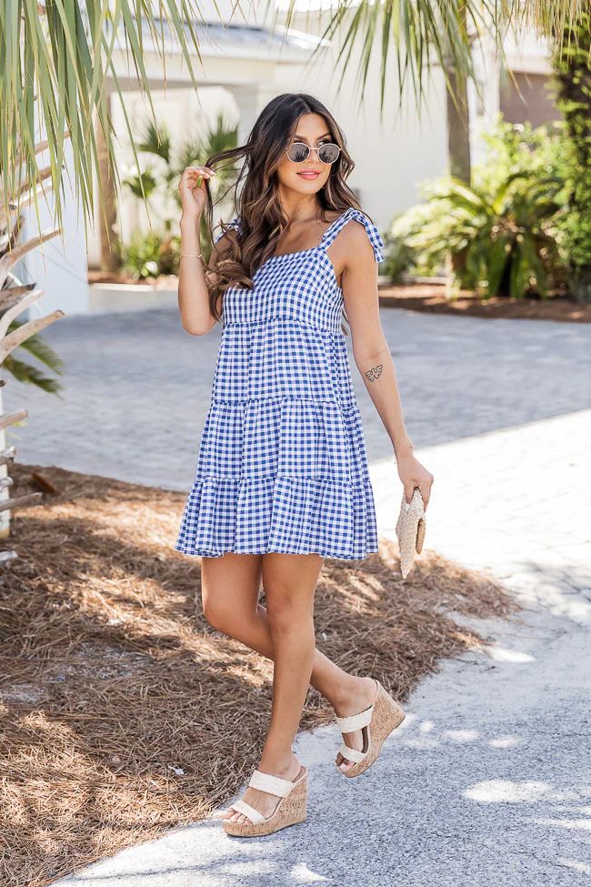 Morning Grace Navy Tie Sleeve Gingham Mini Dress | Pink Lily