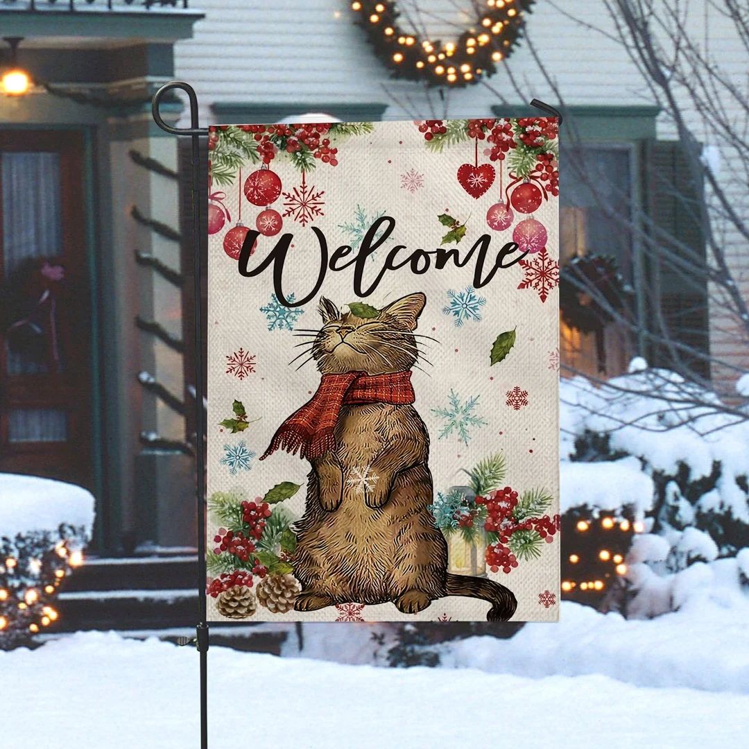 Welcome Christmas Cat Double Sided Flag Christmas Cat Flag - Etsy | Etsy (US)