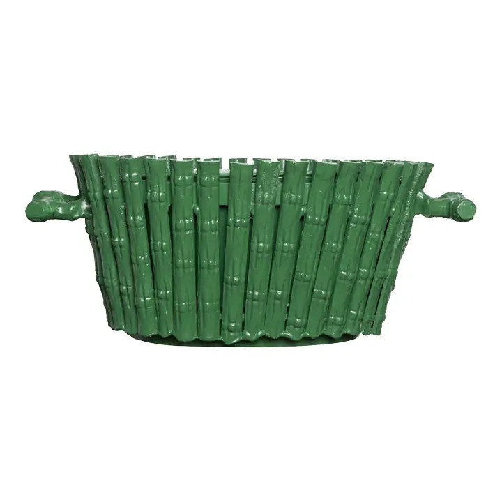 Tole Bamboo Planter with Liner in Mossy Green, Large | Chairish