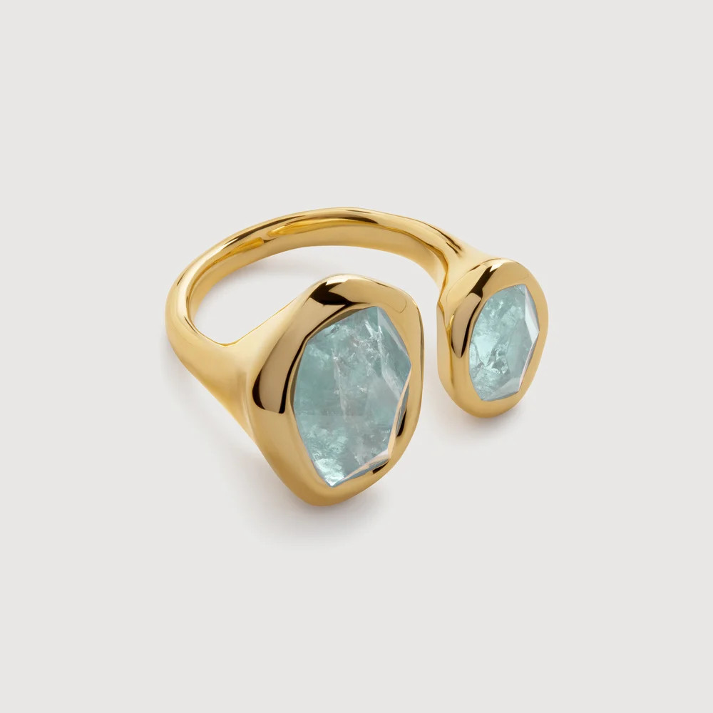Gold Odyssey Gemstone Open Ring Aquamarine | Monica Vinader (US)