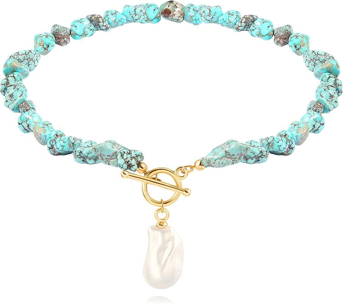 Beaded Choker Necklaces for Women Girls Natural Turquoise Fluorite Malachite Stone Bohemian Beade... | Amazon (US)