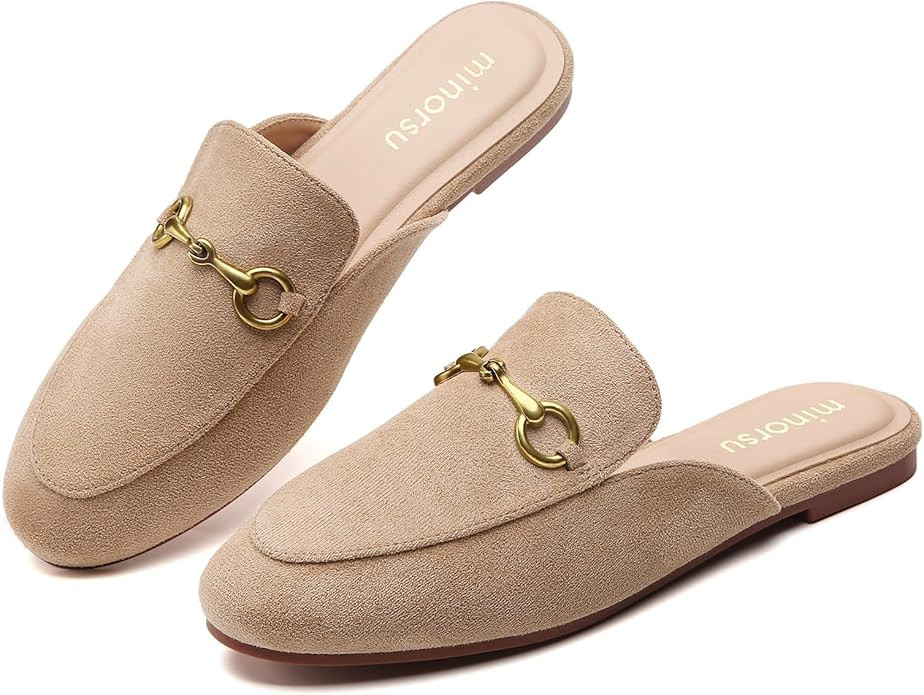 Minorsu Buckle Mules for Women Flats Loafers Shoes for Work Office Business | Amazon (US)