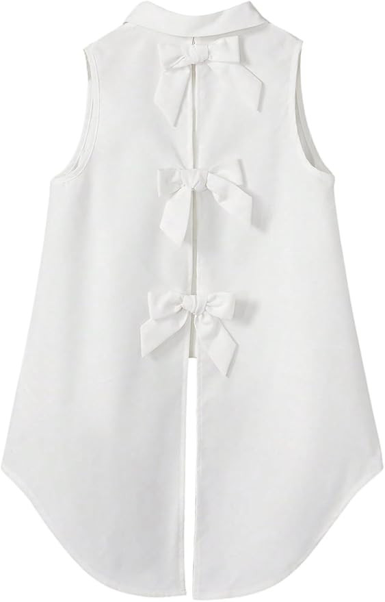 Verdusa Women's Bow Knot Split Back Button Up Blouse Top Sleeveless High Low Shirt | Amazon (US)