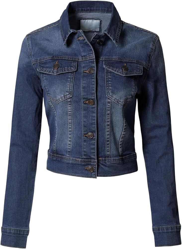 Design by Olivia Women's Classic/Destroyed Vintage Washed Long Sleeve Denim Jean Jacket | Amazon (US)