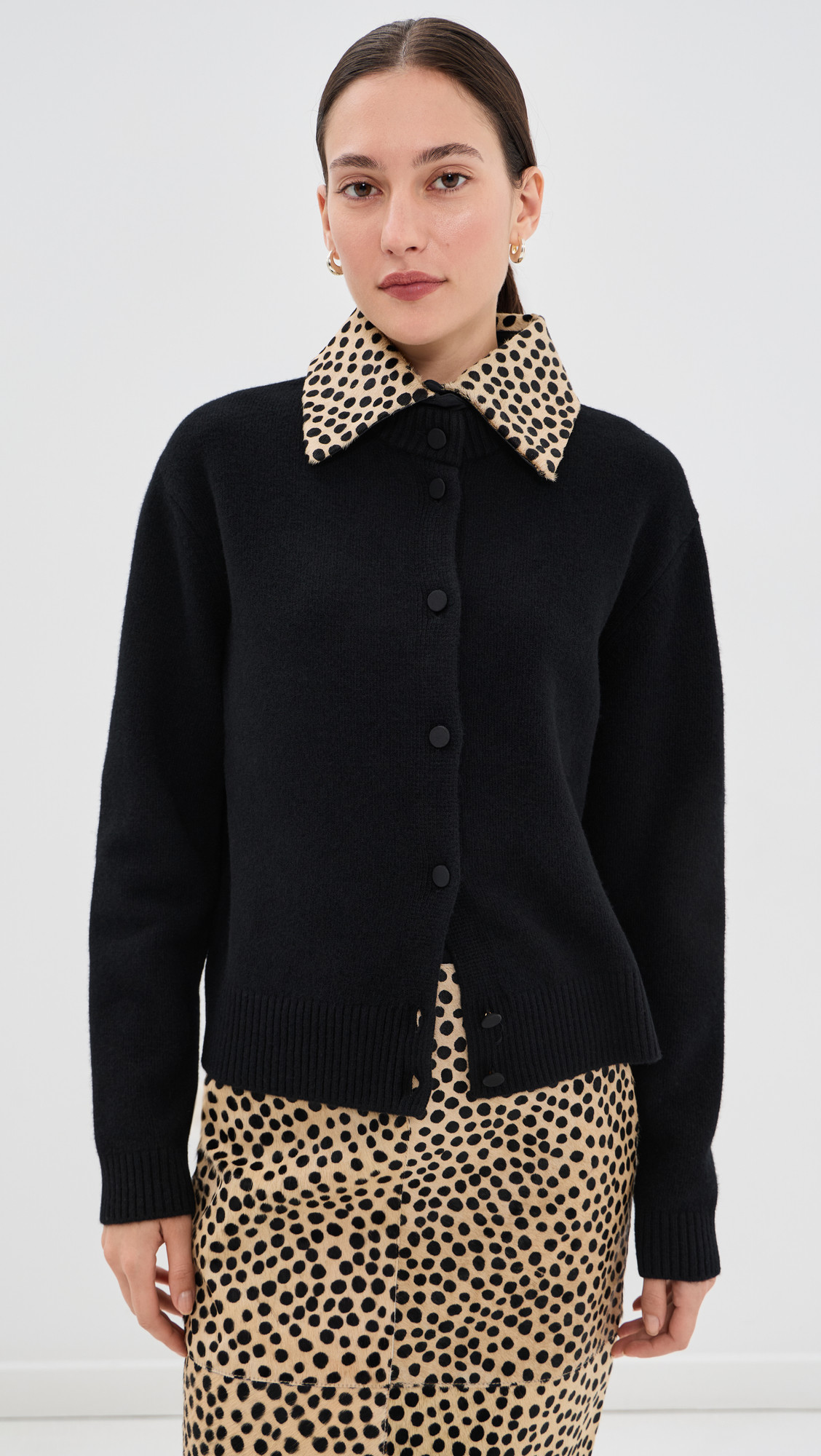 Róhe Cheetah Collar Cardigan Black 42 | Shopbop