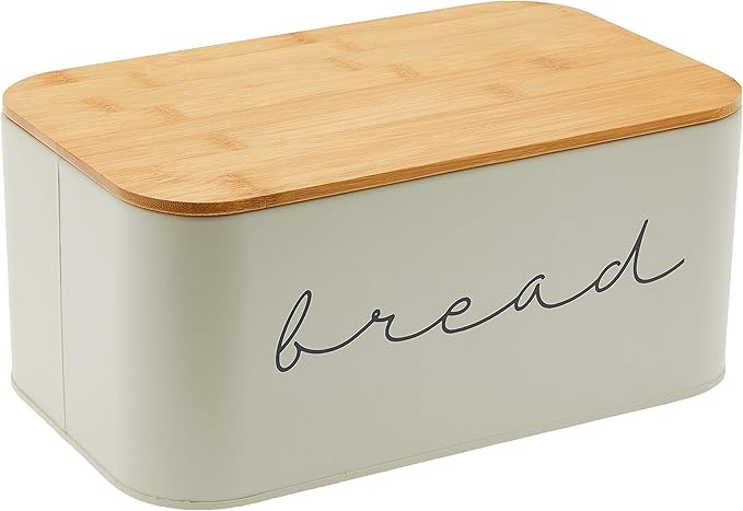 Bloomingville Metal Bread Bin With Bamboo Lid, 11.75"L x 7"H, Grey | Amazon (US)