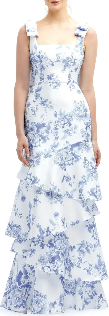 Floral Print Ruffle Tie Strap Gown | Nordstrom