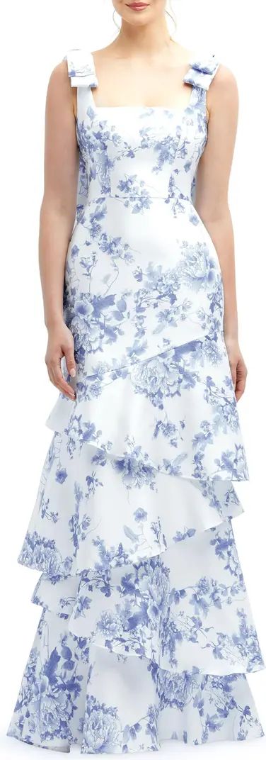 Floral Print Ruffle Tie Strap Gown | Nordstrom