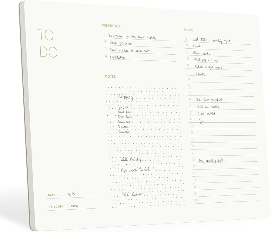 Elegant To Do List Notepad with Mouse Pad Feature, 11.22" x 7.87", 50 Tear-Off Sheets, Gold Foile... | Amazon (US)