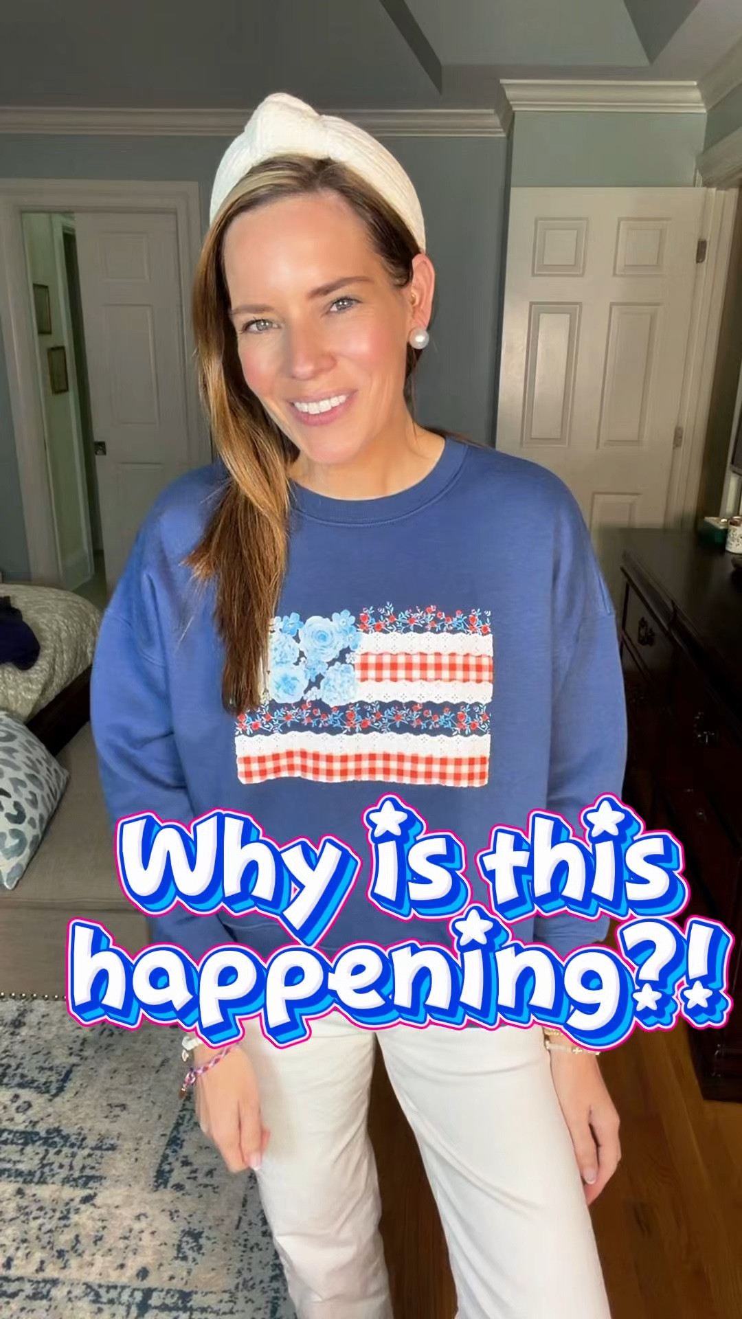Patriotic Preppy Outfit 🇺🇸🤍💙❤️

A festive red, white & blue look that feels equal parts classic and cute for Memorial Day weekend, July 4th, summer BBQs, or casual patriotic days ❤️🤍💙 This floral American flag sweatshirt is such a fun statement piece paired with crisp white denim and the sweetest accessories! My white Lilly jeans are older, so I linked a very similar pair with the same polished, elevated feel. Finished the look with heart loafers, a pearl headband, jelly tote, and layered bracelets for the cutest Americana touch ✨🇺🇸

Patriotic outfit, Americana style, preppy summer outfit, Memorial Day outfit, Fourth of July outfit, patriotic sweatshirt, white jeans outfit, Lilly Pulitzer inspired style, jelly tote bag, pearl headband, grandmillennial style, preppy fashion, summer casual outfit 🇺🇸✨

#LTKOver40 #LTKootd #LTKSeasonal