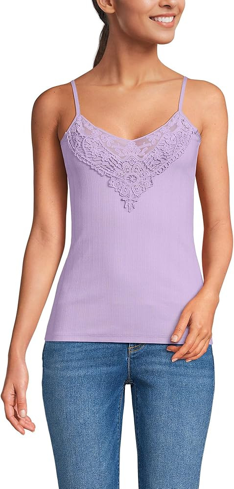 Lands' End Women's Variegated Micro Rib Lace Trim Cami | Amazon (US)