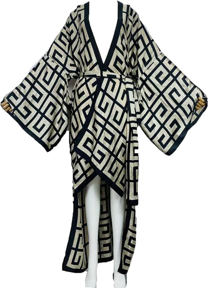 Summer Silk feeling beach cover up Women Cardigan Boho African Holiday party long Sleeve Robe kim... | Amazon (US)