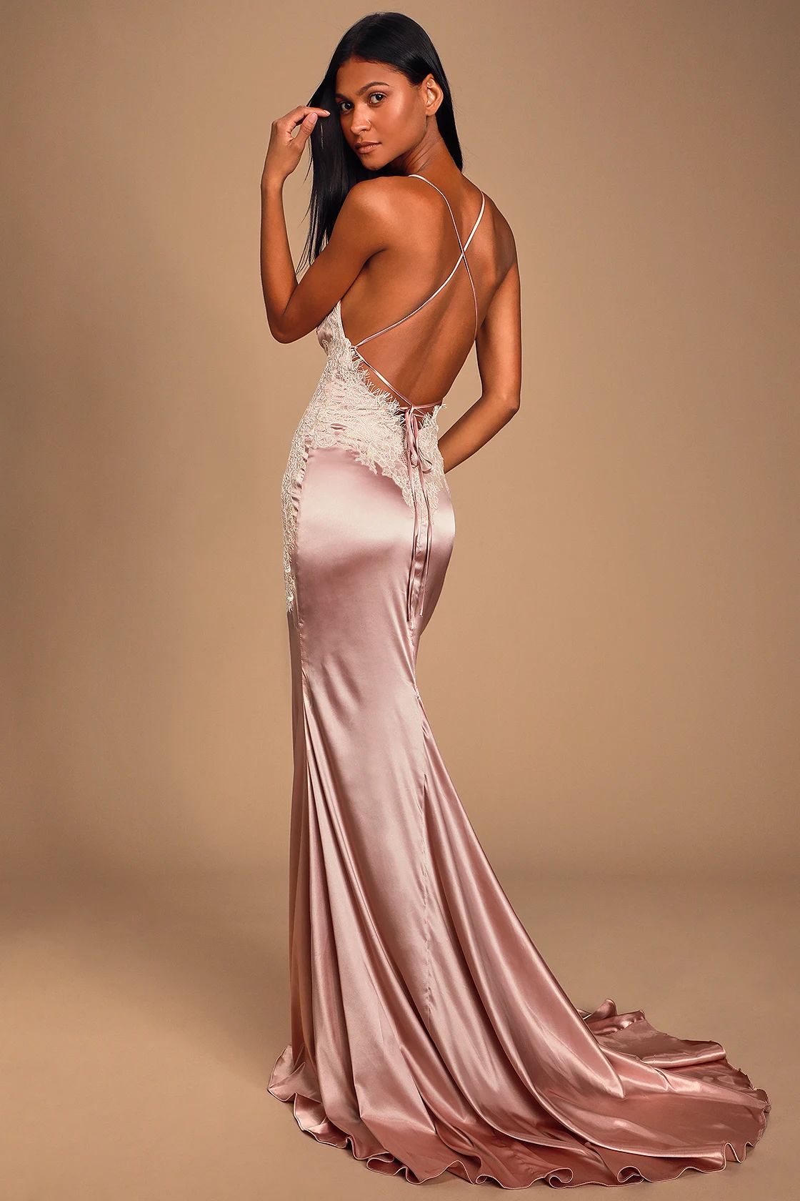 Fantasy Come True Mauve Pink Lace Satin Lace-Up Maxi Dress | Lulus (US)