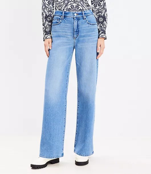 Loft Curvy High Rise Wide Leg Jeans in Bright Mid Indigo Wash | LOFT