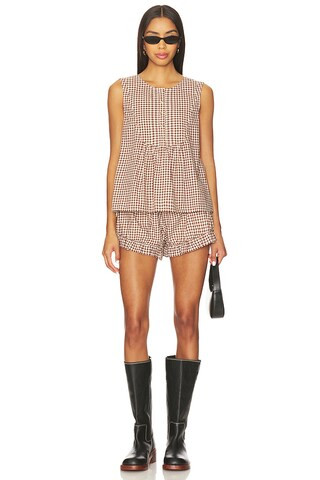 Posse Callie Blouse in Petite Mocha Gingham from Revolve.com | Revolve Clothing (Global)