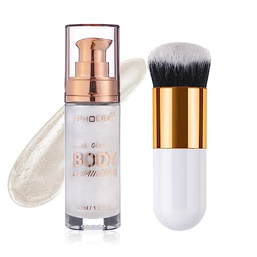Diamond Platinum #05 Body Shimmer Oil: Waterproof, Long-Lasting Moisturizing Bronze Glow for Face & Body, 1oz Jars, Includes Makeup Brush | Amazon (US)