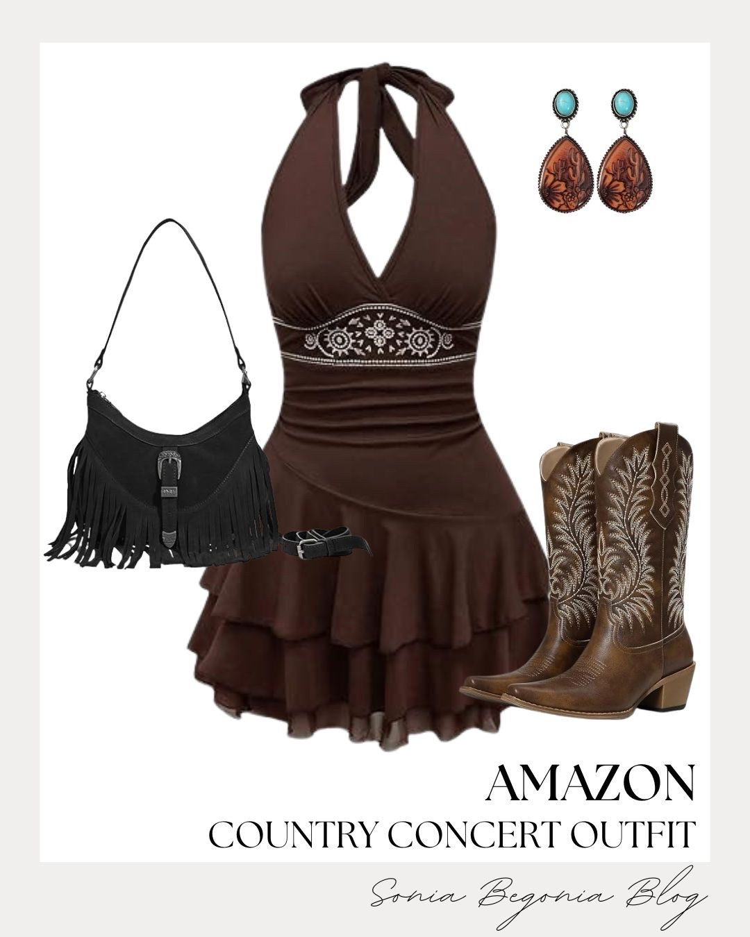 I’m loving this brown halter mini dress for an easy Amazon country concert outfit! 🤠

Styled with embroidered western boots, a black fringe shoulder bag, western belt, and turquoise drop earrings, it’s the ultimate rustic festival look. ✨

#LTKunder50 #LTKshoecrush #LTKstyletip #AmazonFashion #CountryConcertOutfit #WesternStyle #CowgirlBoots #ConcertFit #OutfitInspo

#LTKootd
