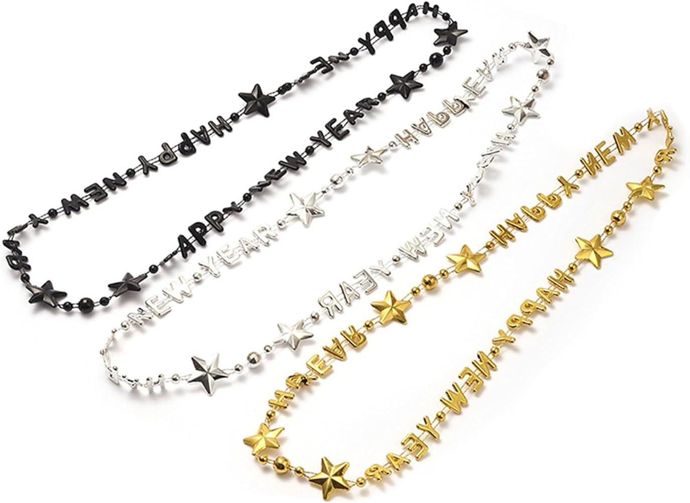 Pack of 6 Happy New Year Eve 2026 Assorted Gold Black Silver Color Party Bead Necklaces for New Y... | Amazon (CA)