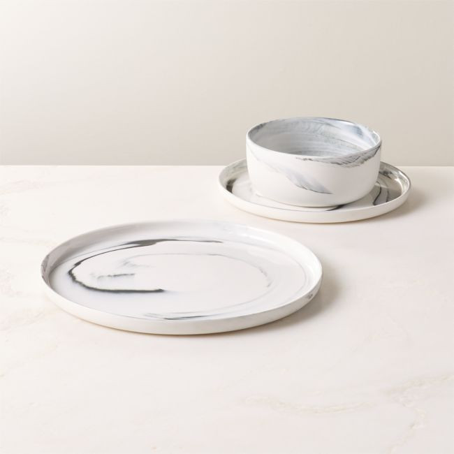 Swirl 3-Piece Black and White Dinnerweare Set With Soup Bowl By Jennifer Fisher | CB2