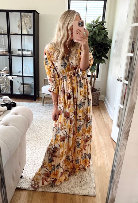 In LOVE with this dress! 
Under $70 

Wearing a small. 
Fall photo outfit. Maxi dress. Dresses. Fall dress. Beach wedding. Vacation outfits. 

#LTKunder100 #LTKstyletip #LTKwedding