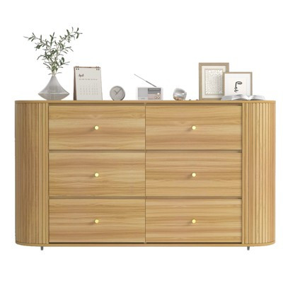 6 Drawer Dresser with Power Outlet – Large Vintage Farmhouse Chest – Curved Edge MDF, Durable Metal Handles – Bedroom or Living Room Storage Cabinet | Target