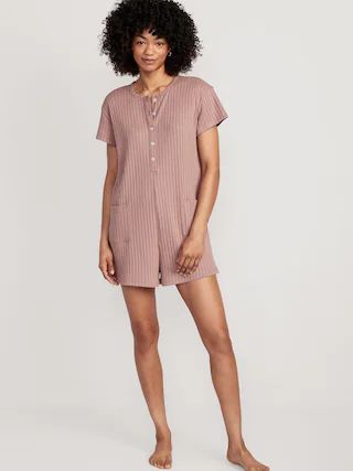 Rib-Knit Henley Pajama Romper for Women -- 3.5-inch inseam | Old Navy (US)