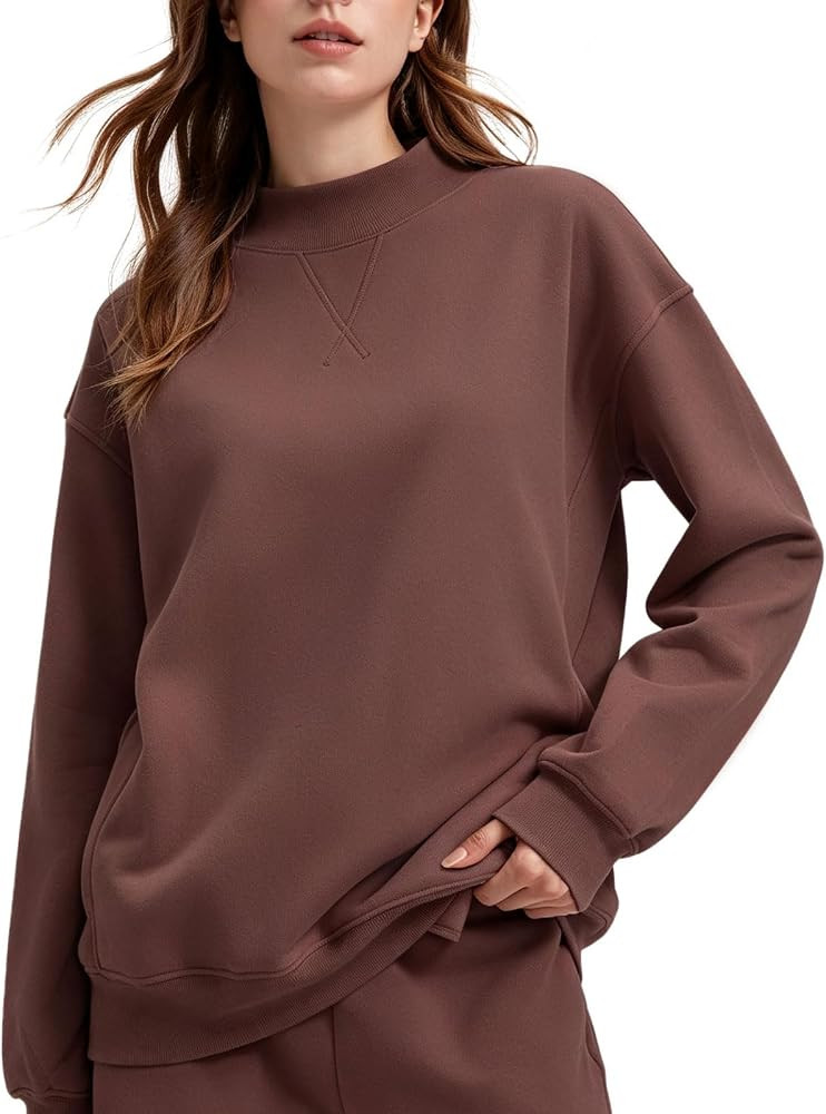 SUUKSESS Women Cotton Mock Neck Sweatshirts Oversized Long Sleeve Pullover | Amazon (US)