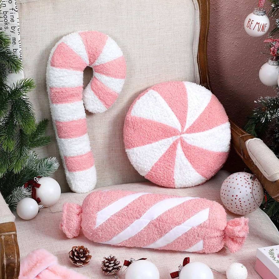 3 Pcs Christmas Pillows Decorative Throw Pillows Candy Merry Christmas Tree Stuffed Wool Soft Xma... | Amazon (US)