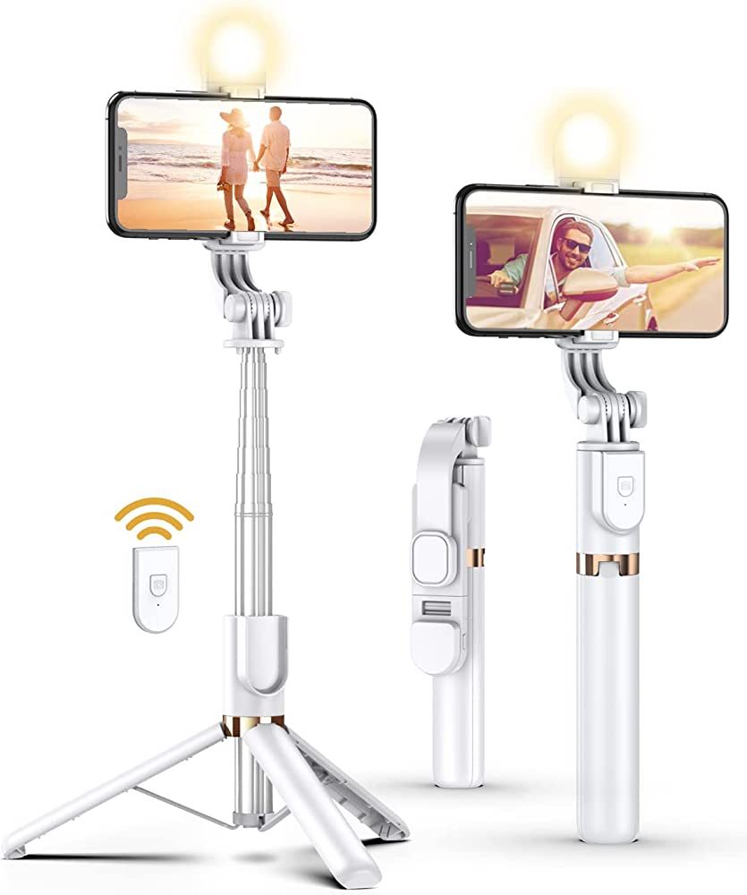 Selfie Stick Tripod with Detachable Wireless Remote, Extendable Selfie Stick Tripod with LED Fill... | Amazon (US)