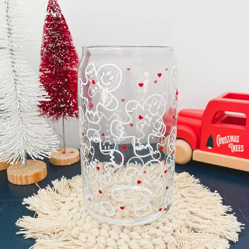 Christmas Gingerbread Man Can Glass Cup, Gingerbread Man Iced