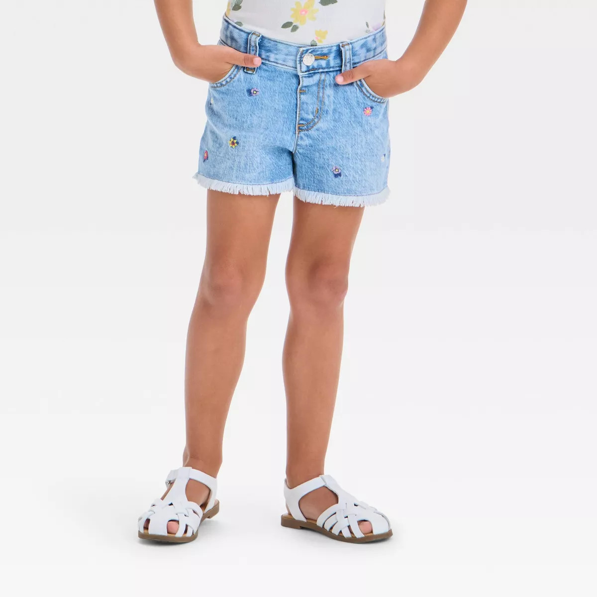 Toddler Girls' Floral Embroidered Shorts - Cat & Jack™ Light Wash 3T | Target