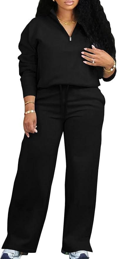 MOEENCN Women 2 Piece Outfits Sweatsuit Oversized Half Zip Sweatshirt Wide Leg Sweatpant Casual L... | Amazon (US)