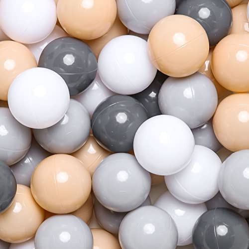 GOGOSO Ball Pits Balls Toddlers 50 100 200 500 Plastics Shape Ball Non-Phthalate Non-BPA Non-Toxic 2.2-Inch Crush Proof Play Balls,Beige+Dark Gray+Gray+White,100pcs | Amazon (US)