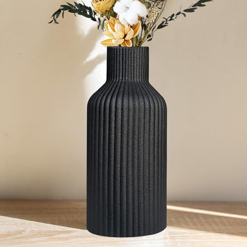DOUMIYI Ceramic Flower Vase, Minimalist Modern Home Decor, Matte Finish Pampas Grass Vase for Table, Fireplace, Shelf, Mantel, Entryway and Centerpieces (Black) | Amazon (US)
