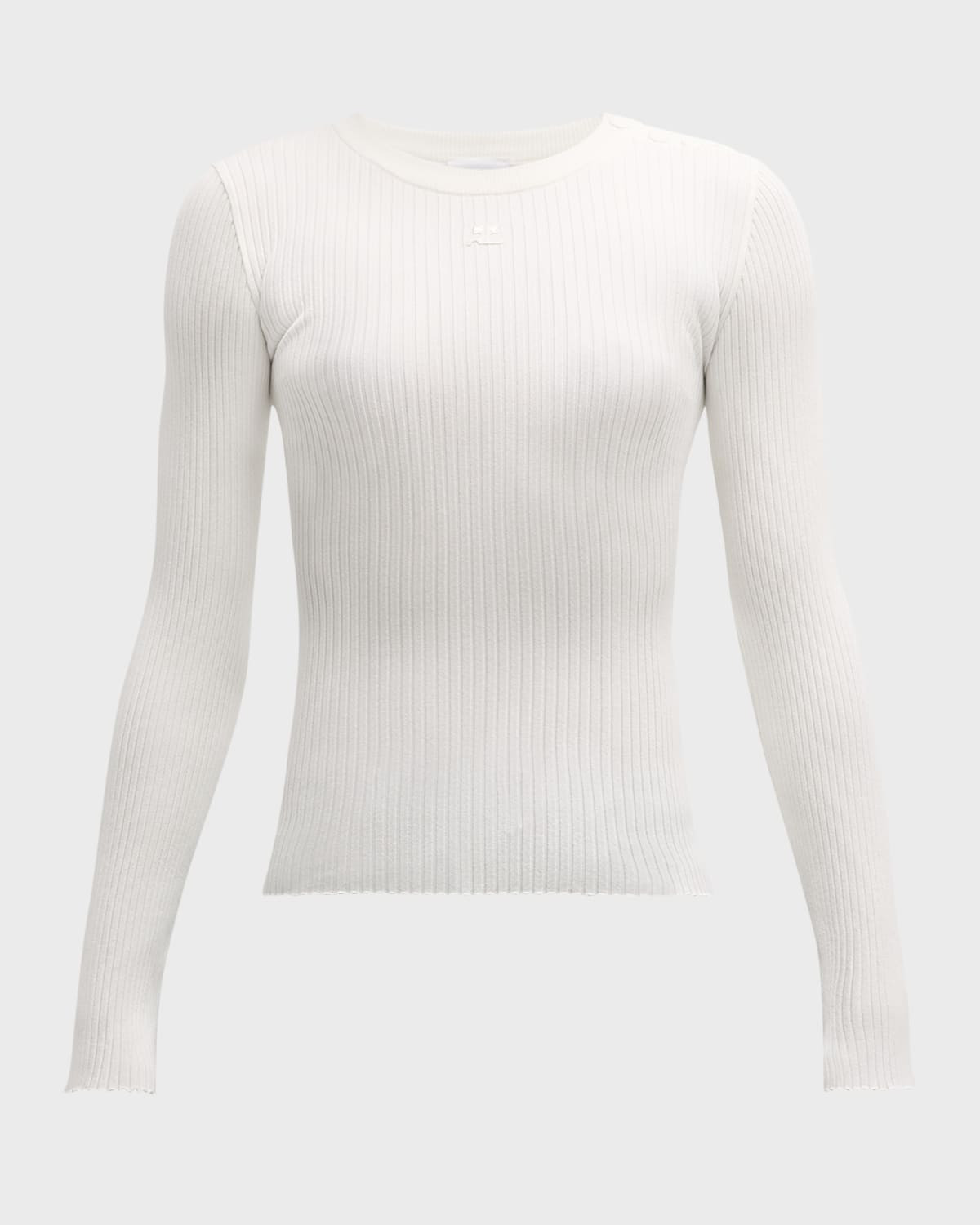 Shoulder Snaps Long-Sleeve Rib Sweater | Neiman Marcus