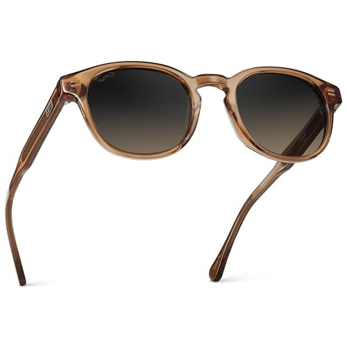 WearMe Pro WMP Eyewear - Men's Retro Round Oval Polarized Sunglasses, Lightweight Acetate Frame, UV Protection, Metal Core Design (Crystal Brown/Grey Brown Gradient Lens) | Amazon (US)
