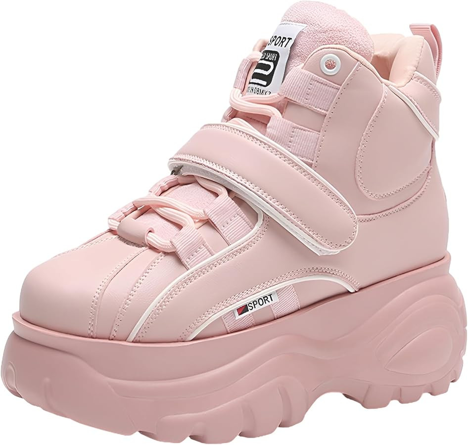 Women's Goth Punk High/Low Top Platform Chunky Sneakers Lace Up Wedgel Heel Dad Shoes | Amazon (US)