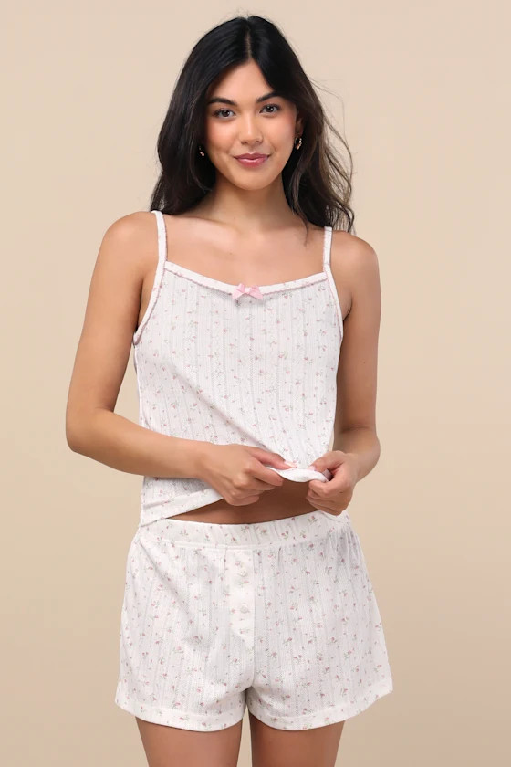 Finna Blush Floral Pointelle Knit Two-Piece Pajama Set | Lulus